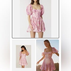 Bardot Kiah Pink Floral Linen Puff Short Sleeve Corset bodice Prom Mini Dress S